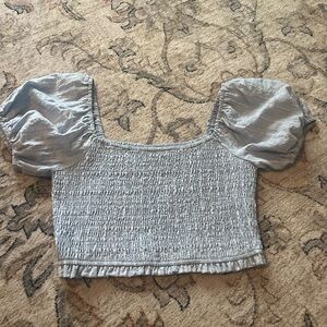 Gray Puff Sleeve Smocked Top